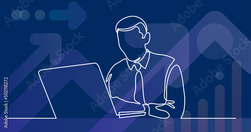 businessman with laptop - continuous line drawing
