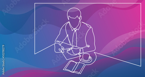 businessman writing a note - single line drawing