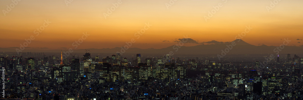 Banner head image of Tokyo Metropolitan area with Mt. Fuji at sunset time.