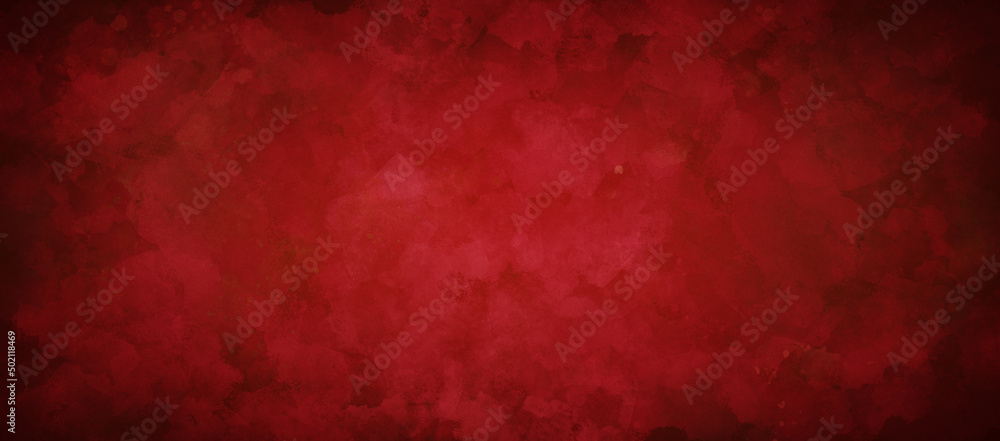 Red watercolor background texture paint, vintage painting with splash in elegant dark red, for website banner design, christmas or valentine concept