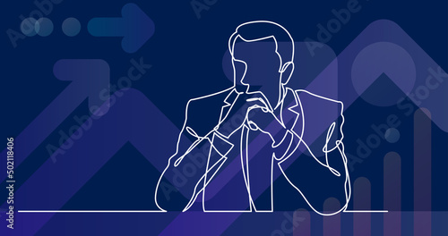 continuous line drawing of seriously thinking man