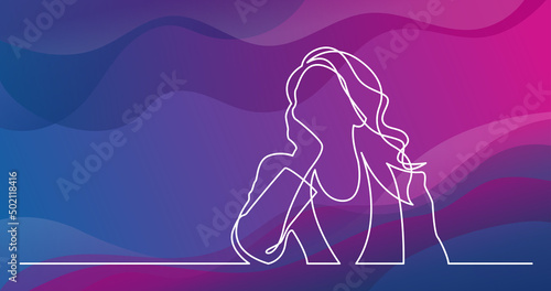 continuous line drawing of sitting woman in dreamy mood