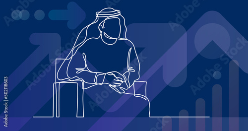 sitting middle east arab man in keffiyeh - single line drawing - single line drawing