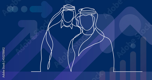 two standing arab men in keffiyeh - single line drawing