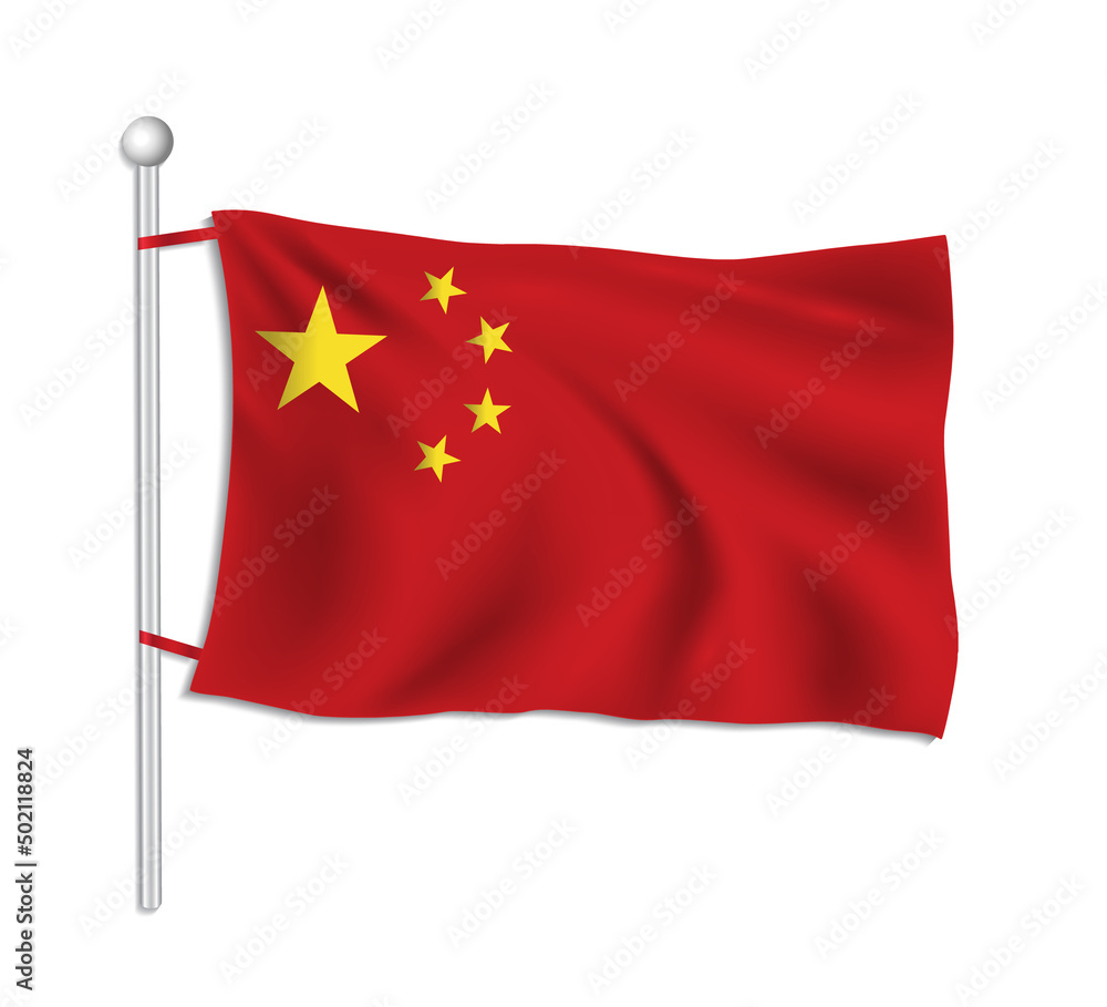 China flag waves on a flagpole, white background vector China flag waves on a flagpole, white background vector