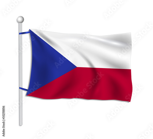 Czech flag waves on a flagpole, white background
