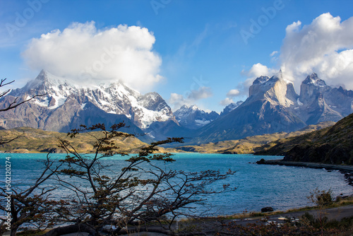 Pehoe lake in Torres del Paine chilean national park in Patagonia © lblinova