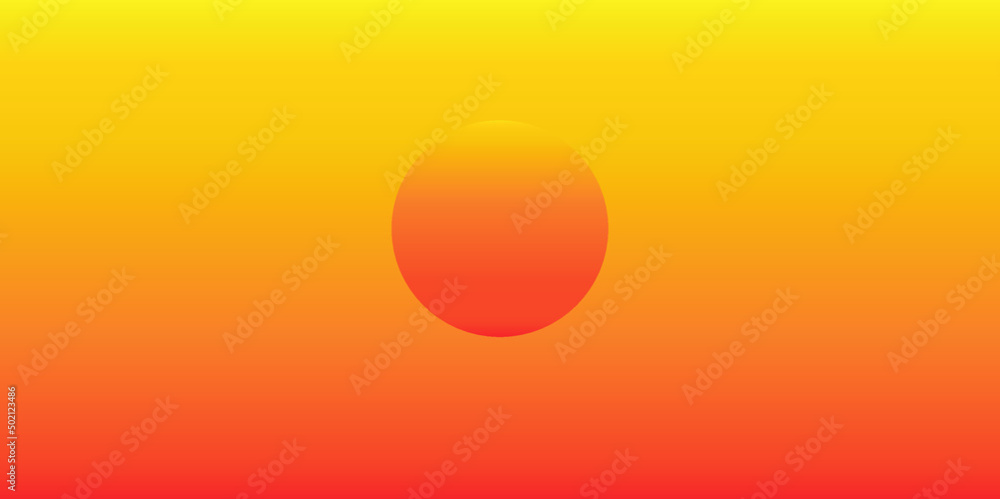 Big sun, huge red sun, on orange background of sunset.