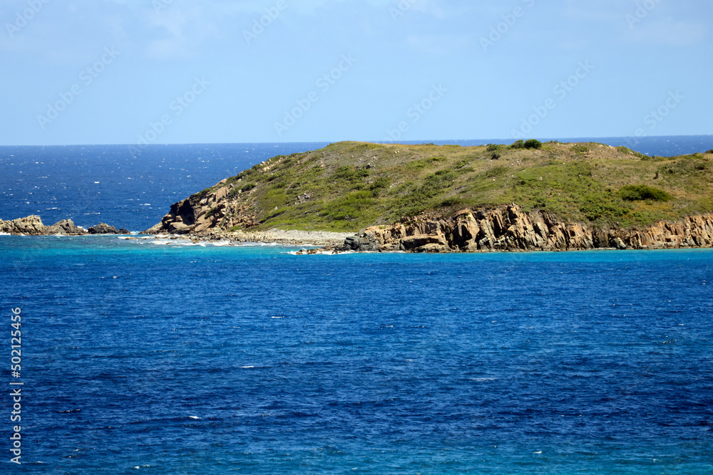 Beautiful landscape view of U.S. Virgin Islands National Park on the island of Saint John during the day.