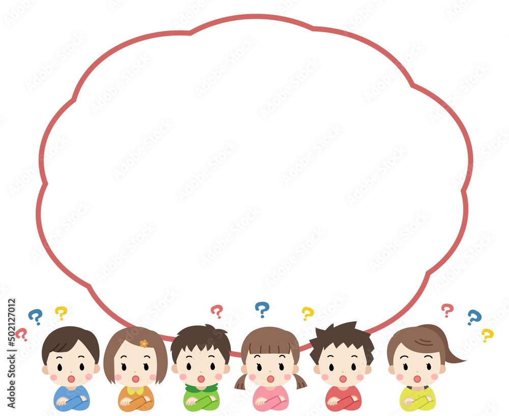 吹きだしと考える子供のフレームイラスト 吹きだしと考える子供のフレームイラスト