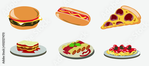 set of types of food
