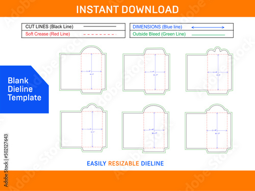 Money envelope packaging set die cut template and 3D envelopes blank dieline template
