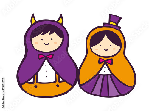 かわいいハロウィンの仮装した子ども／手画きイラスト素材
