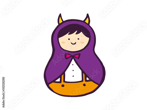 かわいいハロウィンの仮装した子ども／手画きイラスト素材