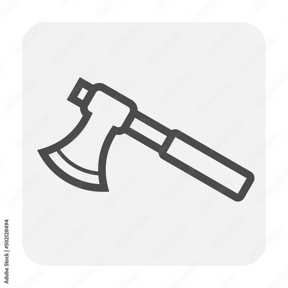 Axe vector icon. May called ax, fire axe, throwing axe or hatchet. Weapon or equipment tool with handle grip, head for firefighter, fireman use to rescue, protection. Also build, cut wood, camping.
Axe vector icon. May called ax, fire axe, throwing axe or hatchet. Weapon or equipment tool with handle grip, head for firefighter, fireman use to rescue, protection. Also build, cut wood, camping.