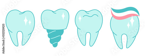 Tooth healthy icon, medical toothpaste, dental implant simple line set. Symbol modern dentistry hygiene, healthy and clean teeth. Vector orthodontic design element for logo, web site mobile app