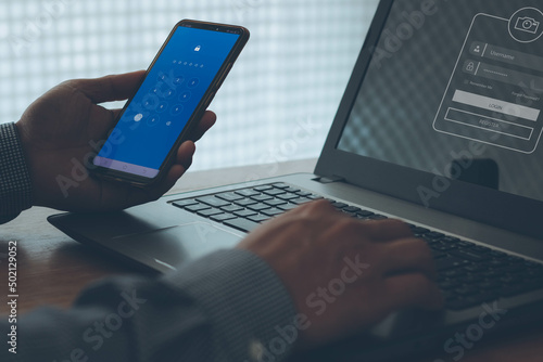 Fotografie cyber security in two-step verification, Login, User, identification information security and encryption, Account Access app to sign in securely or receive verification codes by email or text message