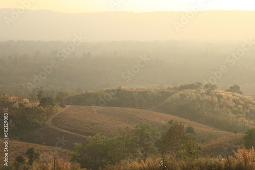 Soft focus of mountain view with sunset have fog look refreshing and peaceful