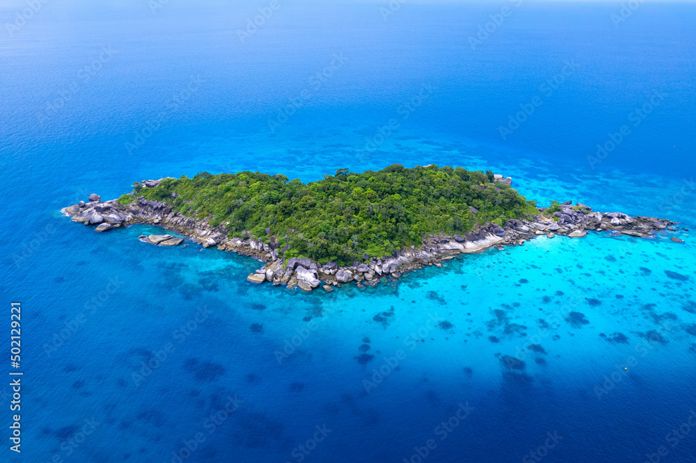 aerial photograph Of the Similan Islands, the Andaman Sea, with natural blue waters, this island is in the shape of a heart.