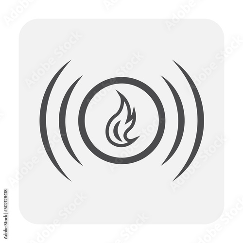 Fire alarm bell vector icon. Include ring alert sound, warning siren or chime. Security equipment of safety system for wall of school, building to prevention, urgent response, emergency rescue.
