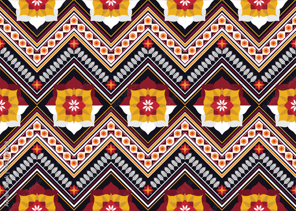 Geometric ethnic flower pattern for background,fabric,wrapping,clothing,wallpaper,batik,carpet,embroidery style Geometric ethnic flower pattern for background,fabric,wrapping,clothing,wallpaper,batik,carpet,embroidery style