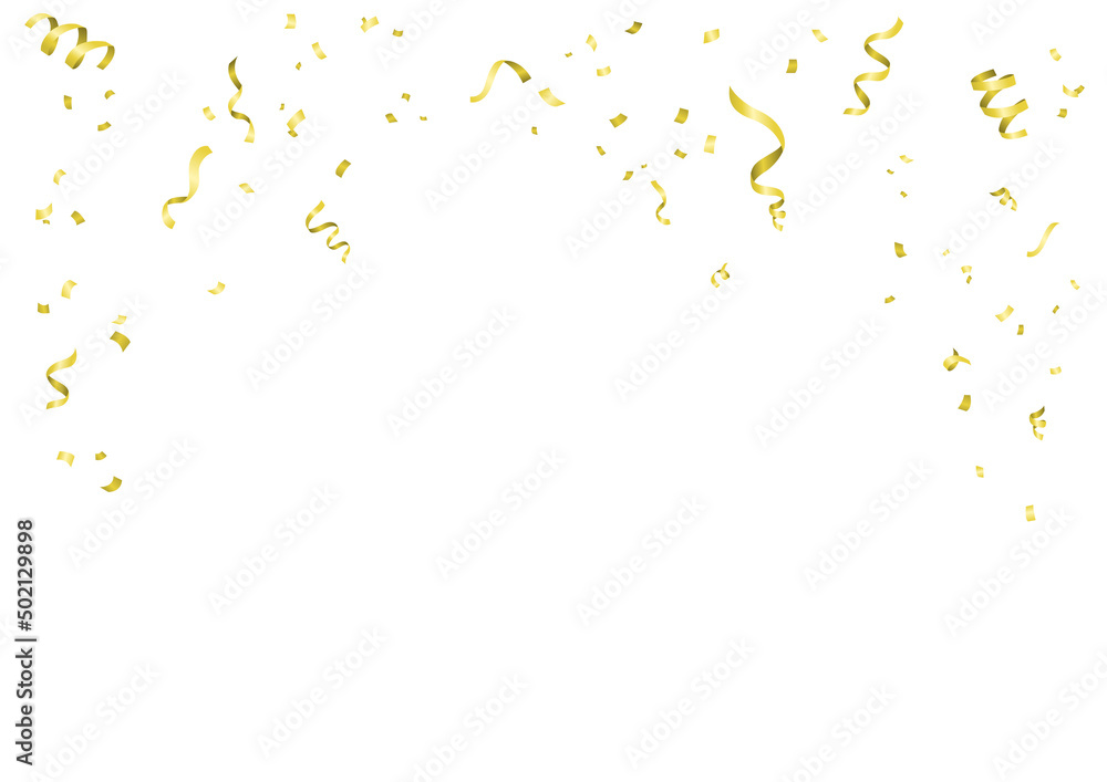 Vector illustration of gold-colored confetti on white background.