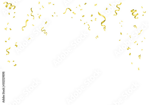 Vector illustration of gold-colored confetti on white background.