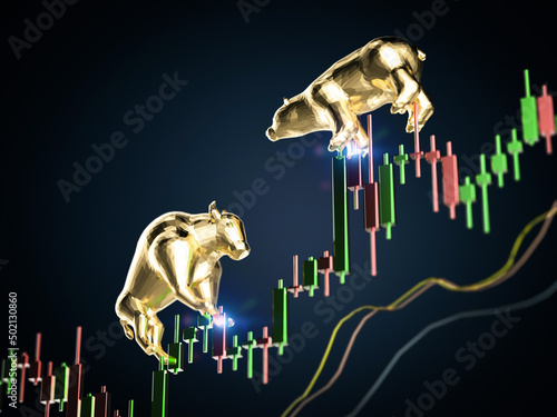 Bilde på lerret Bull and bear economy concept with bull and bear confront