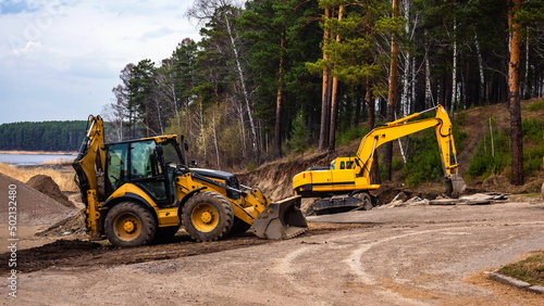 powerful bulldozer at construction work