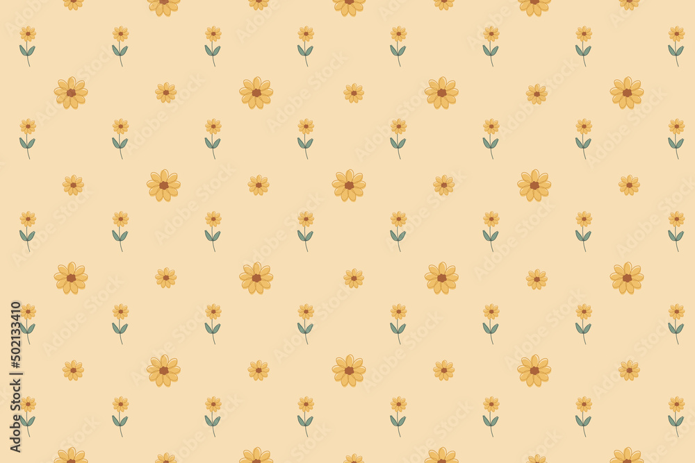 seamless pattern with yellow flowers on pastel background. boho and simple line art concept.