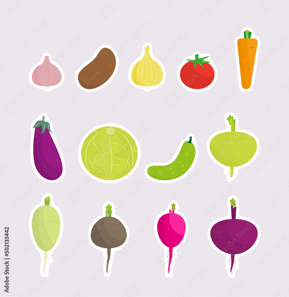 vegetables sticker vector illustration set vegetables sticker vector illustration set