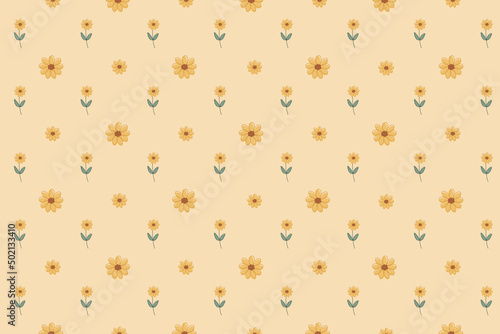seamless pattern with yellow flowers on pastel background. boho and simple line art concept.
