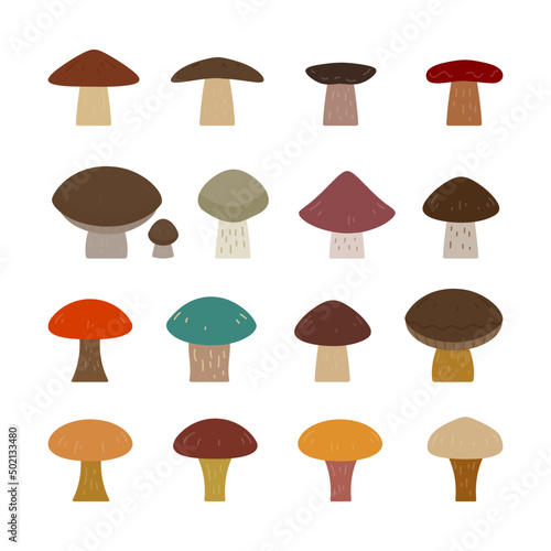 mushroom flat vector illustration set