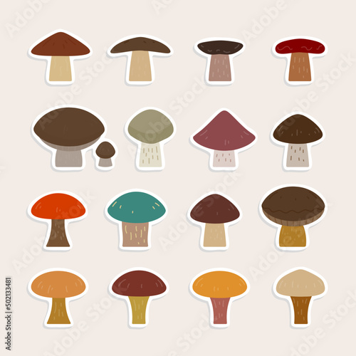 mushroom sticker vector illustration set