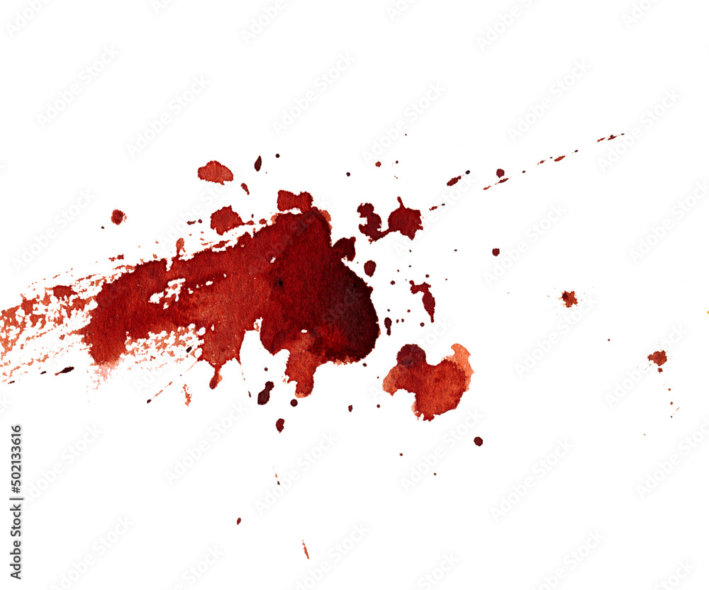 Blood splash watercolor isolated on white background. 