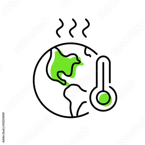 Global warming climate change warning. Earth heating up. Pixel perfect, editable stroke line art icon