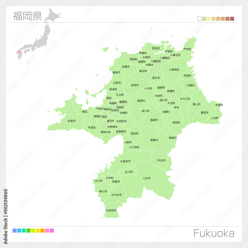 Obraz premium 福岡県の地図・Fukuoka Map