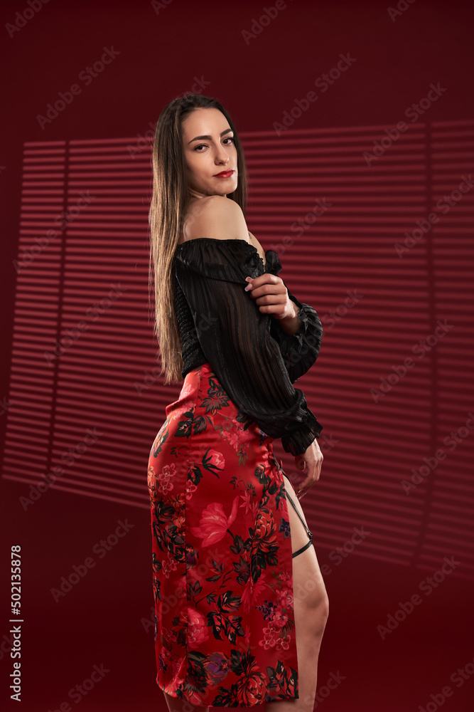 Glamour shot of a beautiful woman in red