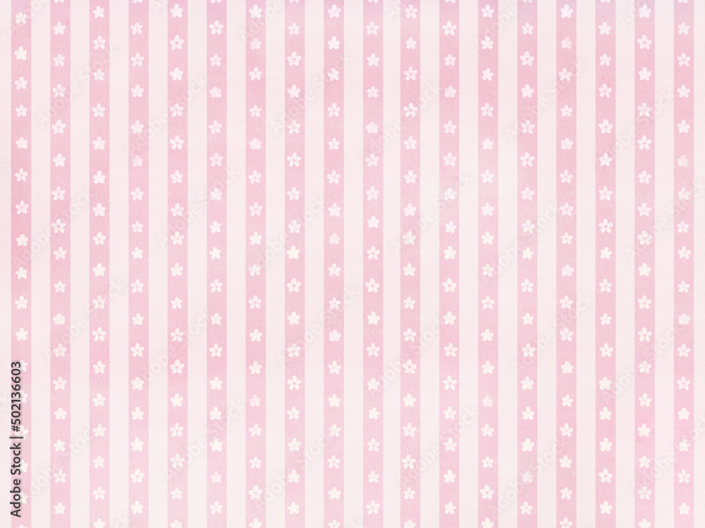 白い小花柄が入った乙女かわいいピンク色のストライプ背景 白い小花柄が入った乙女かわいいピンク色のストライプ背景