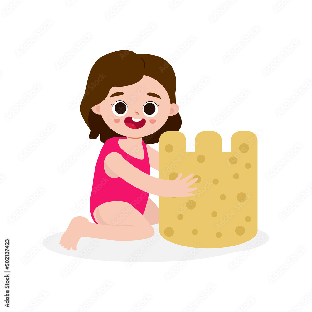 Cartoon Vector Illustration kids build sandcastle isolated on white background Cartoon Vector Illustration kids build sandcastle isolated on white background