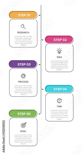 Vertical infographic design with icons and 5 options or steps. Thin line. Infographics business concept. Can be used for info graphics, flow charts, presentations, mobile web sites, printed materials.