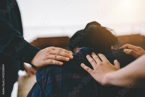 Foto A Group of Christians pray to bless and pray for each other in church