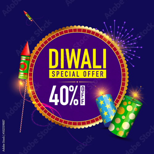 Happy Diwali special offer surrounded with festive elements
