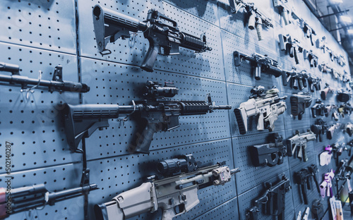 Fényképezés Collection of rifles and carbines on the wall