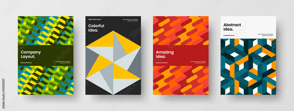 Colorful geometric pattern cover illustration composition. Creative presentation A4 design vector concept set.