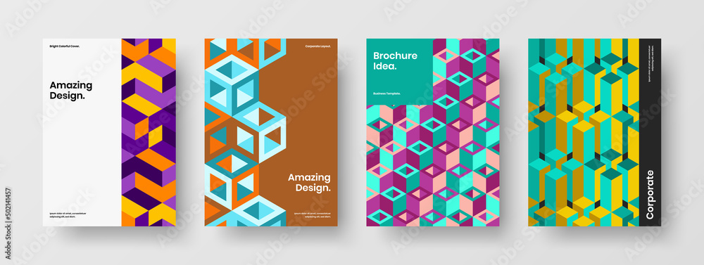 Modern pamphlet A4 vector design template set. Original geometric tiles annual report layout collection.