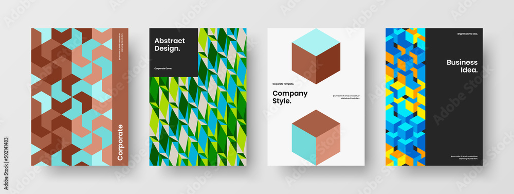 Creative geometric pattern front page template collection. Vivid company brochure design vector concept set. Creative geometric pattern front page template collection. Vivid company brochure design vector concept set.