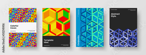 Abstract mosaic shapes pamphlet concept bundle. Multicolored journal cover A4 design vector layout collection.