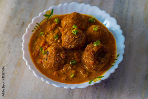 famous Indian curry "Banana Kofta", made of raw banana is ready to serve. 