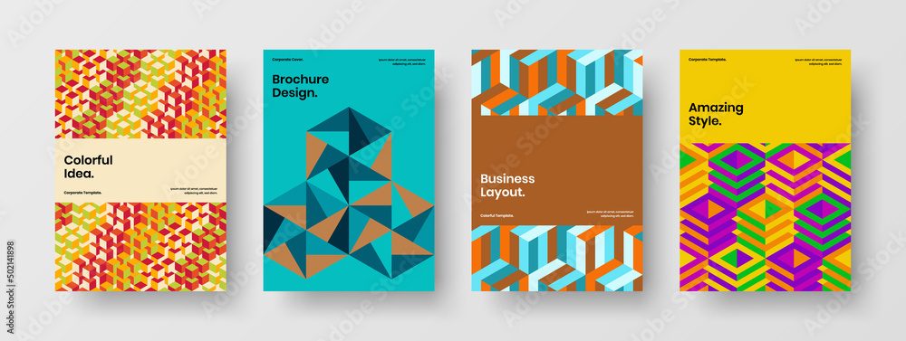 Amazing mosaic shapes corporate identity concept bundle. Modern flyer design vector template set.